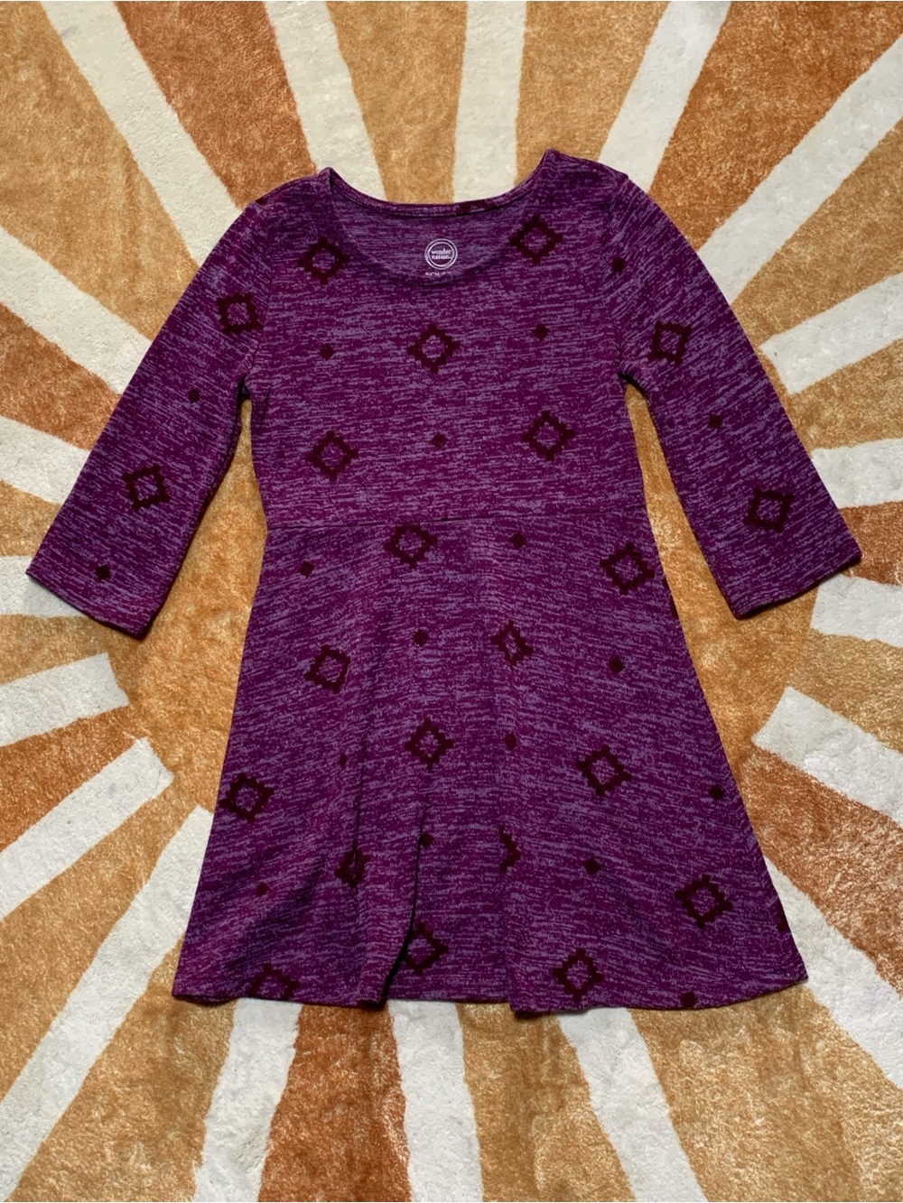 wonder nation Purple Knit A-Line Dress with Diamond Motif